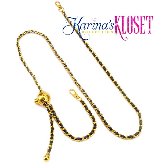 Adjustable Purse Strap, Leather Woven Chain, Brass & Black Vegan Leather - Picture 1 of 1